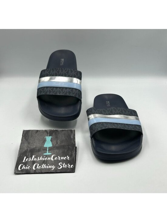Michael Kors Men\'s Navy Silver EVA Brandy Metallic Striped Slides Size 11 3500 main image 5